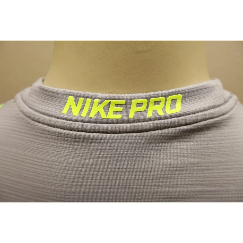 Nike Pro Hyperwarm Mens T Shirt M Gray Crew Neck Long Sleeve Breathable Logo
